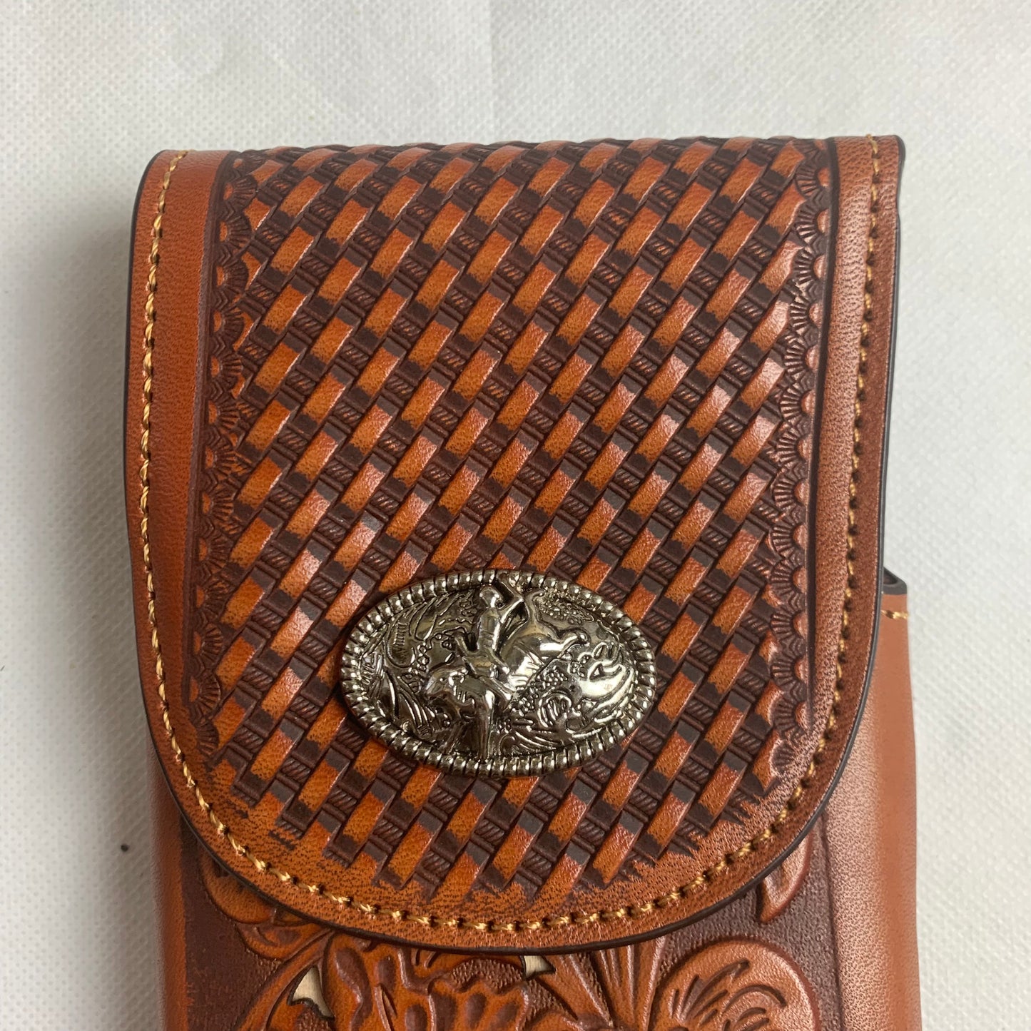 7.5" RODEO BULL RIDER TAN BEIGE LEATHER POUCH EXTRA LARGE  BELT LOOP HOLSTER CELL PHONE CASE UNIVERSAL OVERSIZE HANDMADE #EH12963