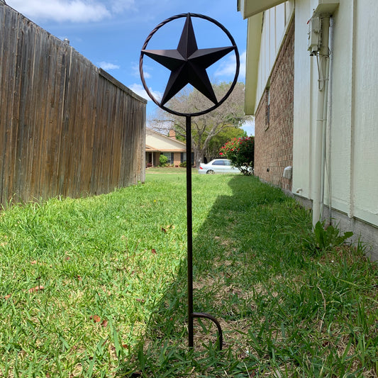 STAR STAKE METAL BARN STAR WITH TWISTED ROPE RING WESTERN HOME DECOR BROWN 10",12",16",24"