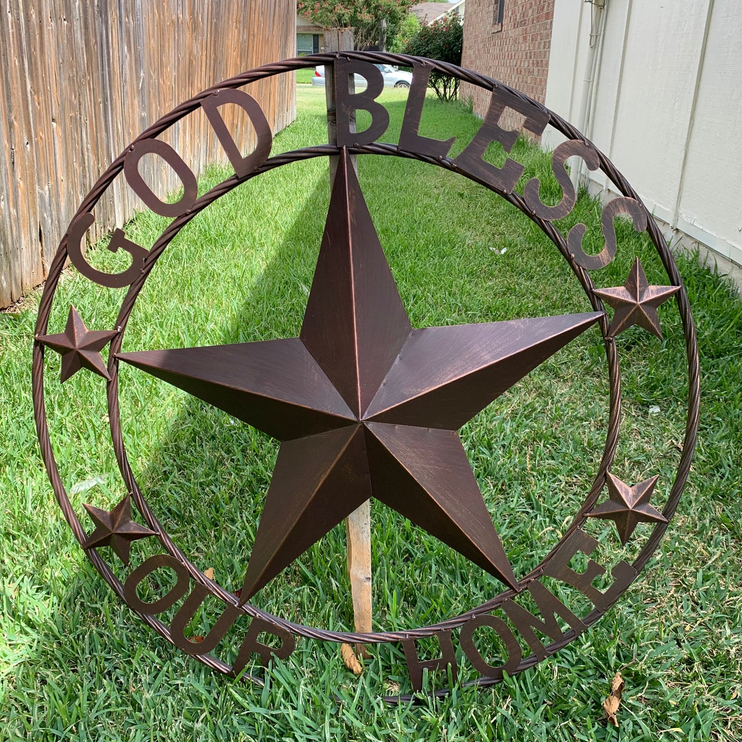 GOD BLESS OUR HOME BARN STAR METAL LONE STAR TWISTED ROPE RING WESTERN HOME DECOR HANDMADE #EH11040
