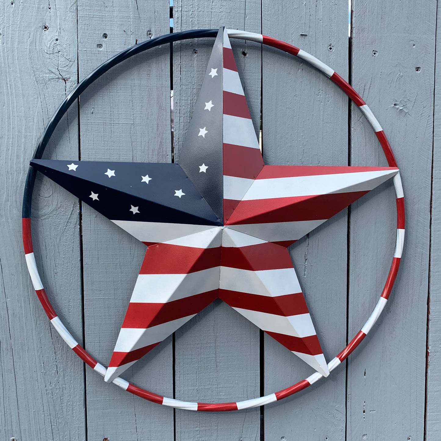 USA FLAG STAR AMERICAN FLAG METAL3D TWIST ROPE RING RED WHT BLUE WESTERN HOME DECOR HANDMADE #EH11925, 12",24",36",48"