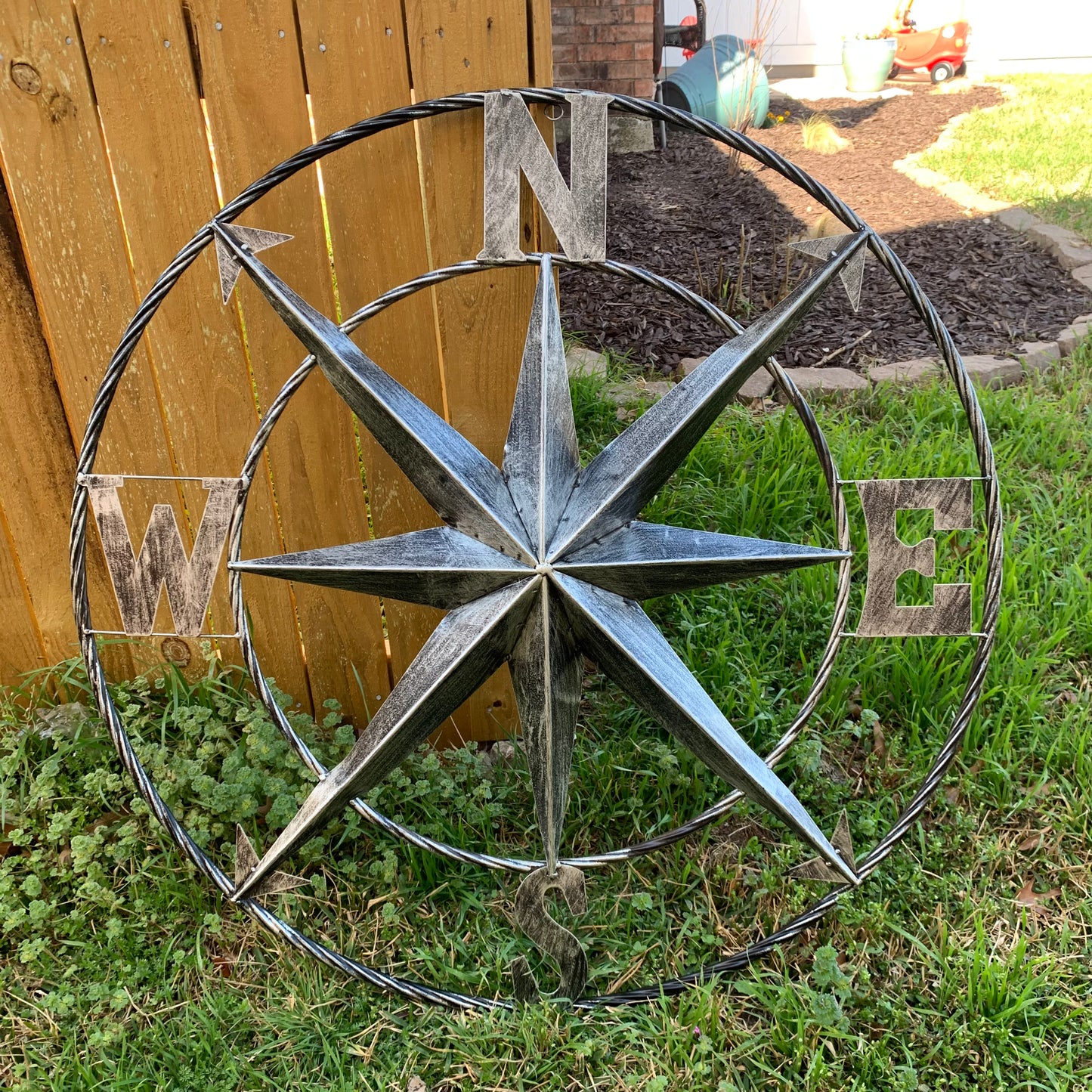 36" COMPASS GREY METAL ART WESTERN METAL ART HOME WALL DECOR RUSTIC GREY #EH10383