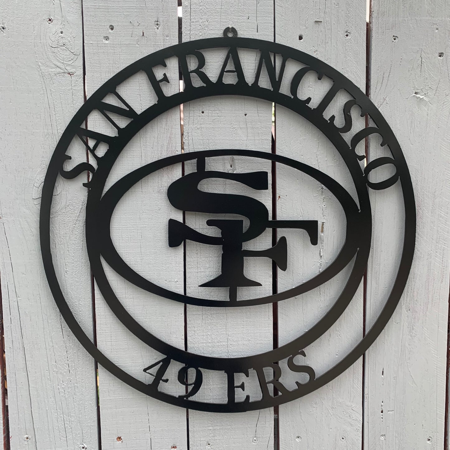 SAN FRANCISCO 49ERS METAL CUSTOM VINTAGE CRAFT TEAM SIGN RUSTIC BLACK HAND MADE IN USA 18",24",36",40",50"