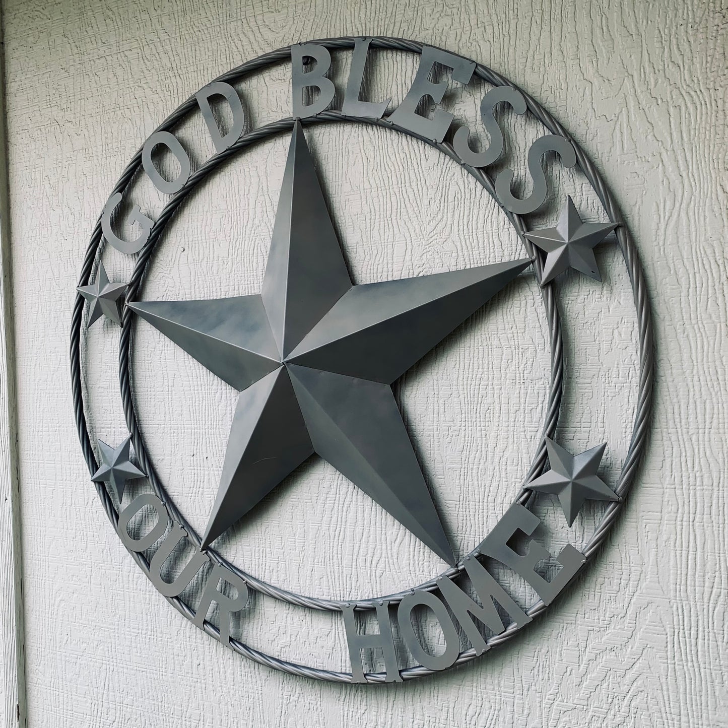 GOD BLESS OUR HOME RUSTIC BEIGE BARN METAL STAR ROPE RING WALL ART WESTERN HOME DECOR HANDMADE NEW #EH11686