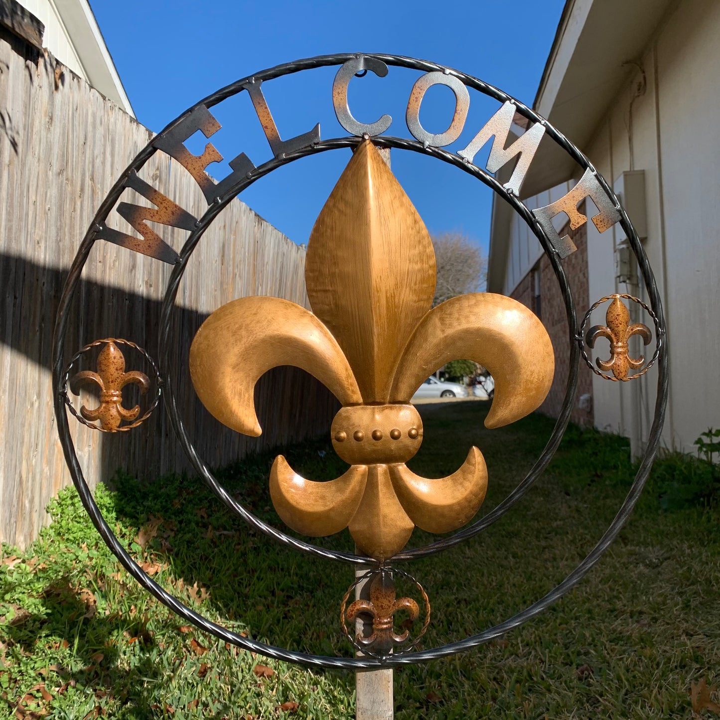 24", 32" WELCOME FLEUR DE LIS METAL WALL ART WESTERN HOME DECOR GOLD & BLACK #EH10251