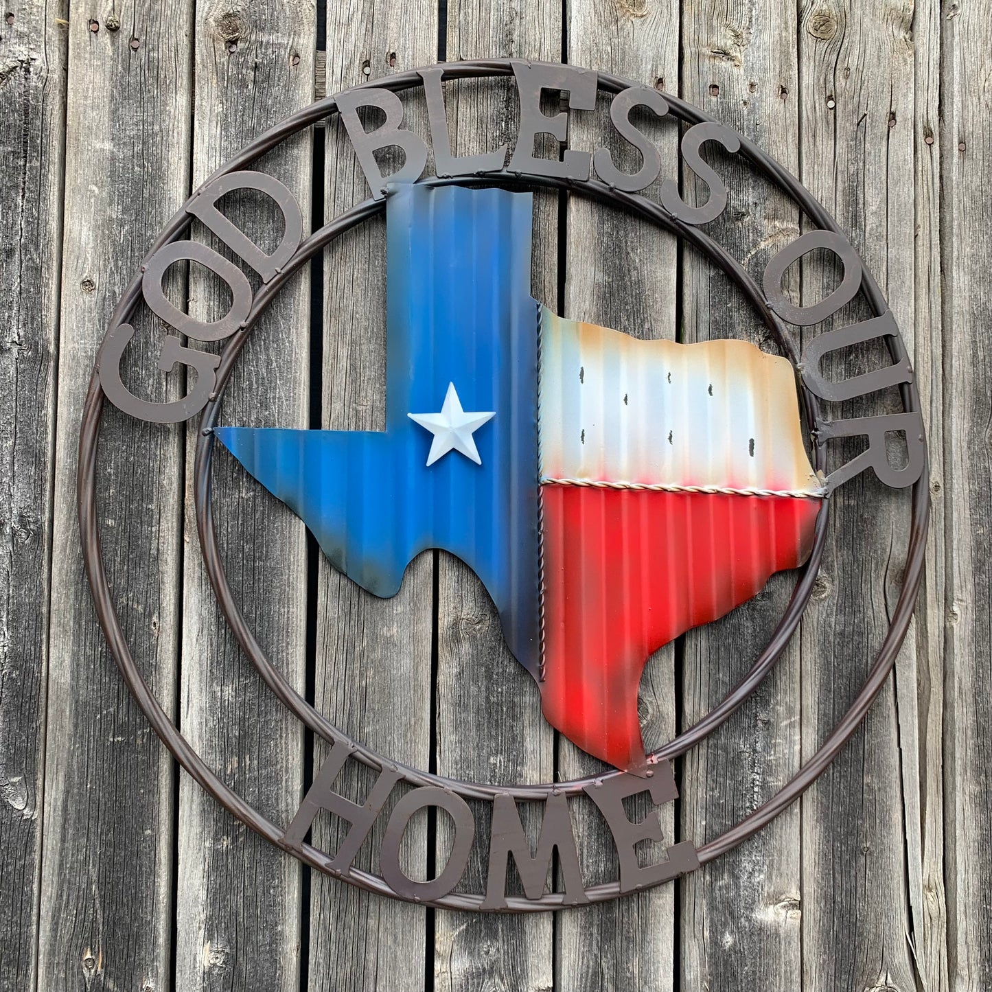 24" WAVY GOD BLESS PUR HOME STATE OF TEXAS METAL CRAFT SIN WESTERN HOME DECOR HANDMADE NEW #EH12970
