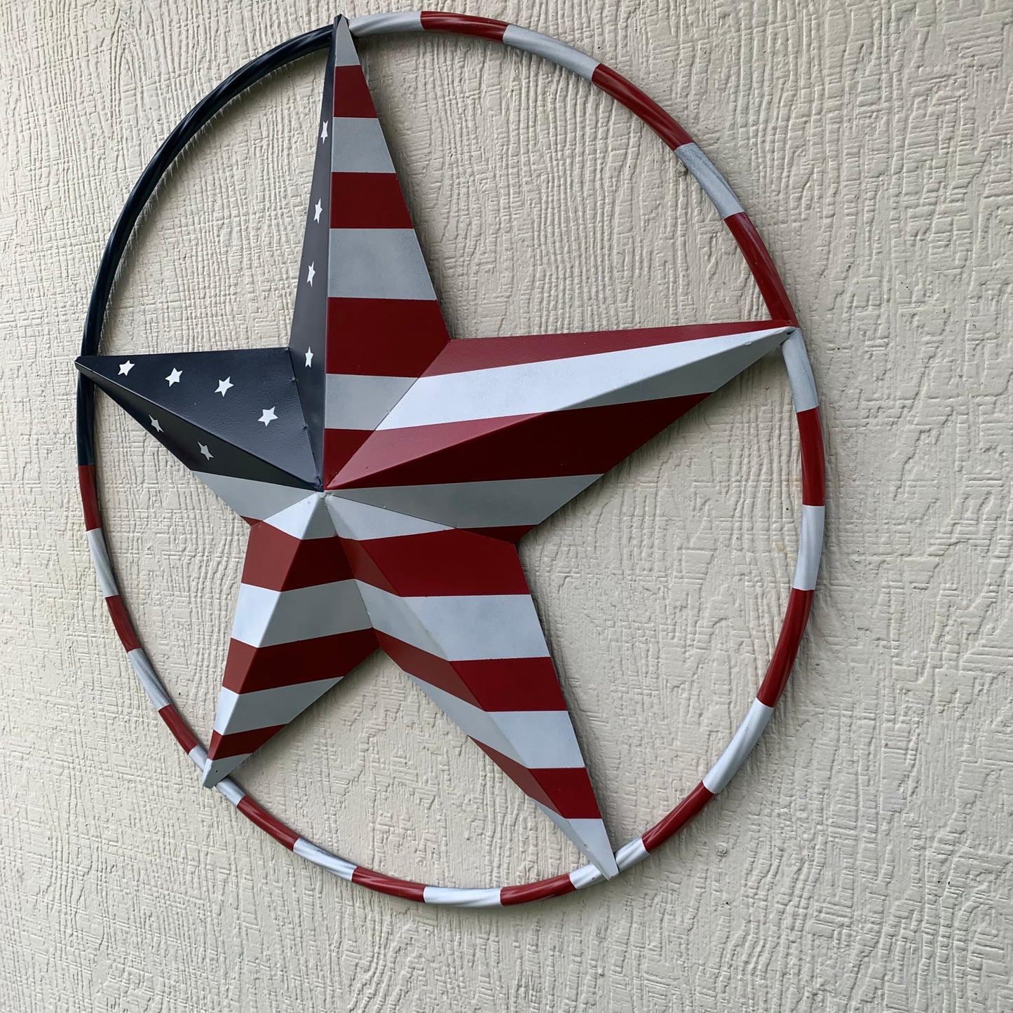 USA FLAG STAR AMERICAN FLAG METAL3D TWIST ROPE RING RED WHT BLUE WESTERN HOME DECOR HANDMADE #EH11925, 12",24",36",48"