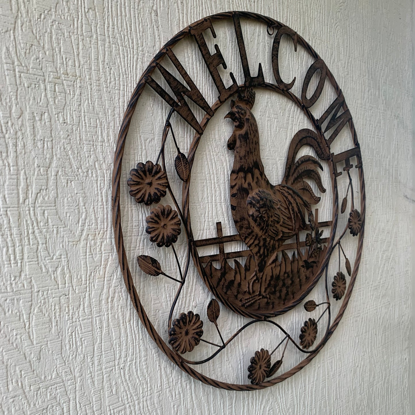 #EH11437 ROOSTER WELCOME 24" SCROLL ART METAL SIGN WESTERN HOME DECOR NEW