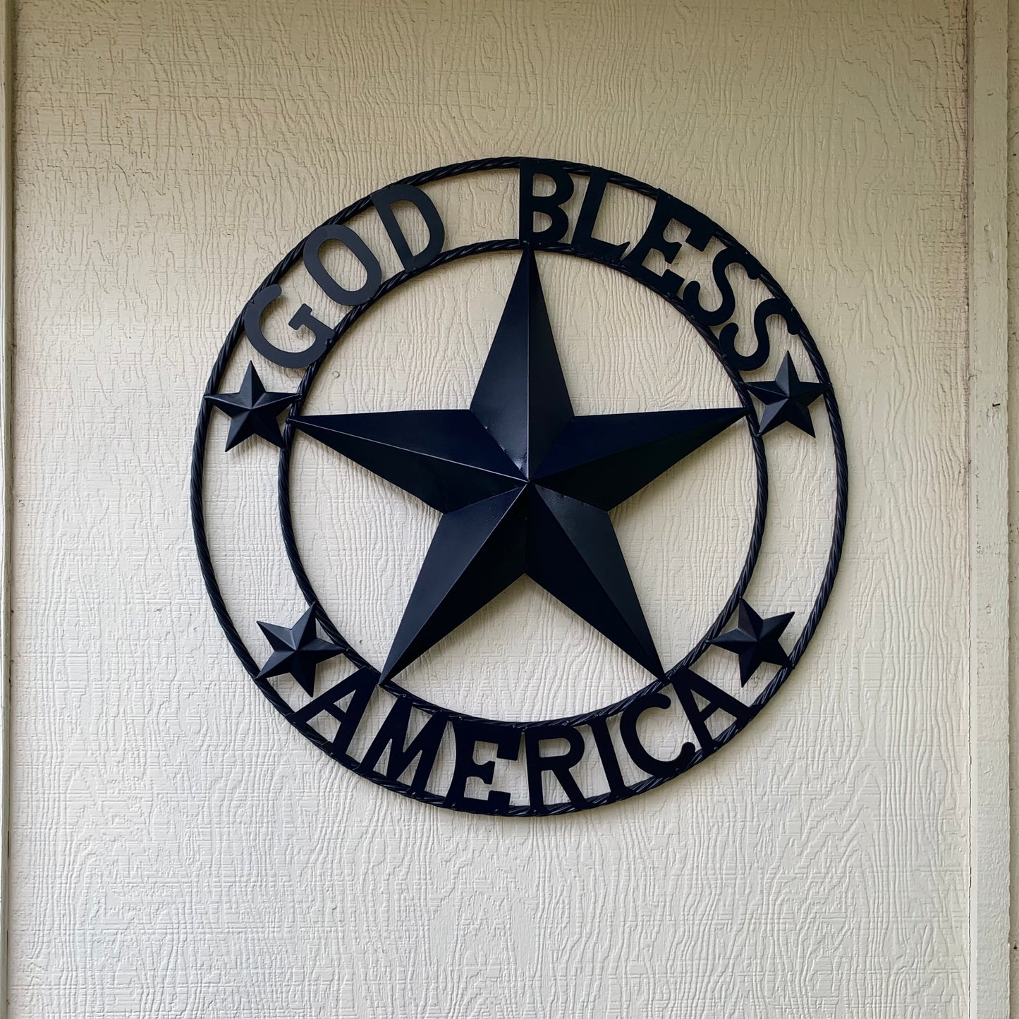 GOD BLESS AMERICA NAVY BLUE METAL BARN STAR RING ART WESTERN HOME DECOR NEW-#EH10131