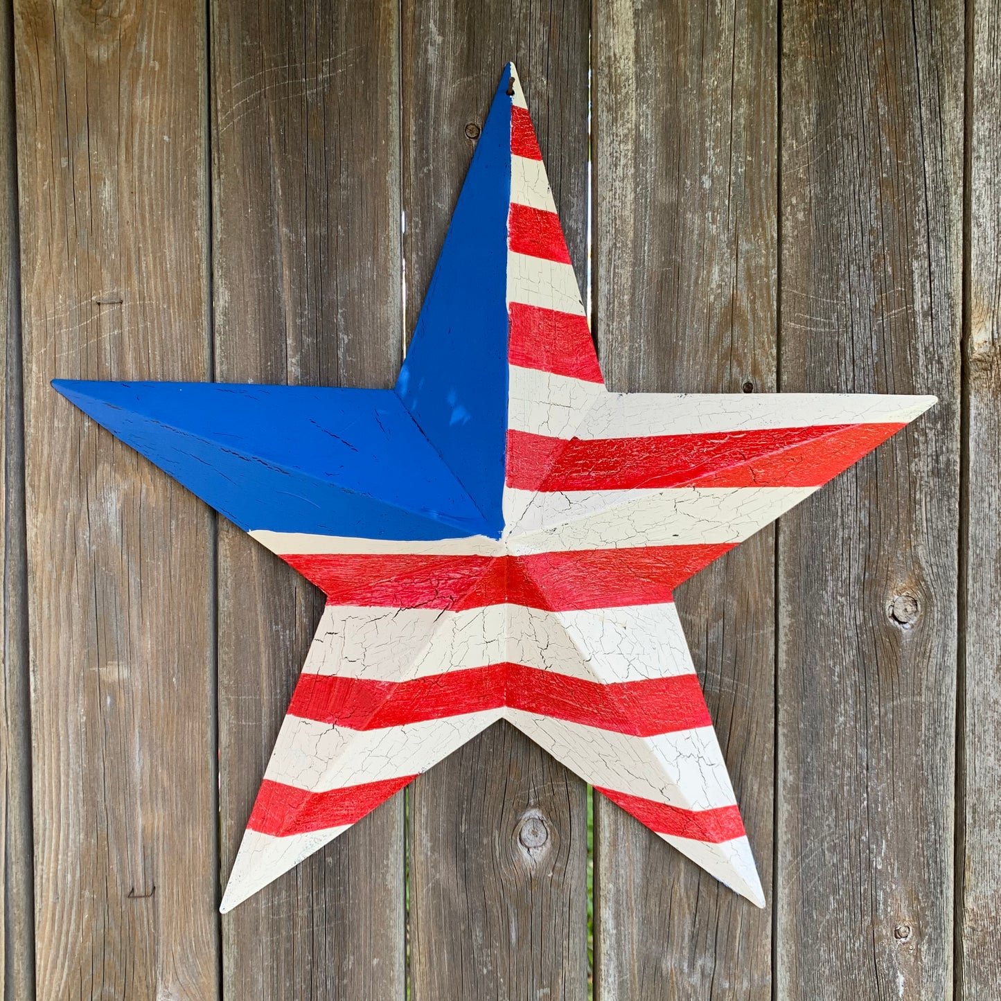 CRACKLE STAR RED WHITE BLUE Metal Wall Art Western Home Decor Handmade 9",12",16",24",30",34",36"