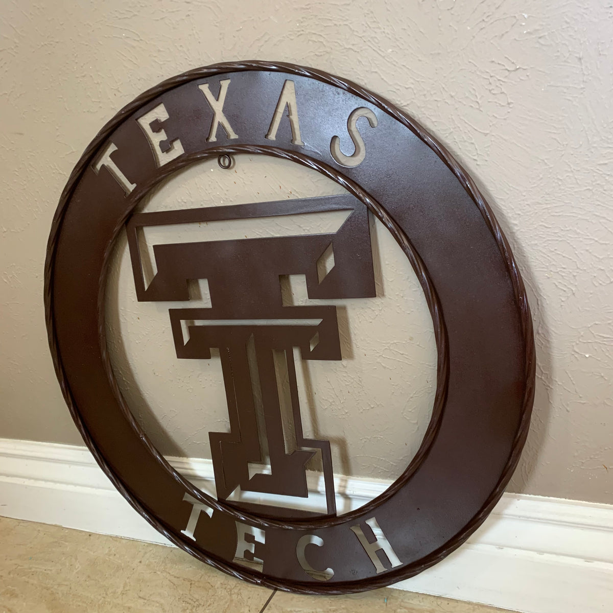 12", 18", 24", 32" TEXAS TECH BROWN WIDE BAND DISC RING CUSTOM METAL VINTAGE CRAFT SIGN HANDMADE TO ORDER
