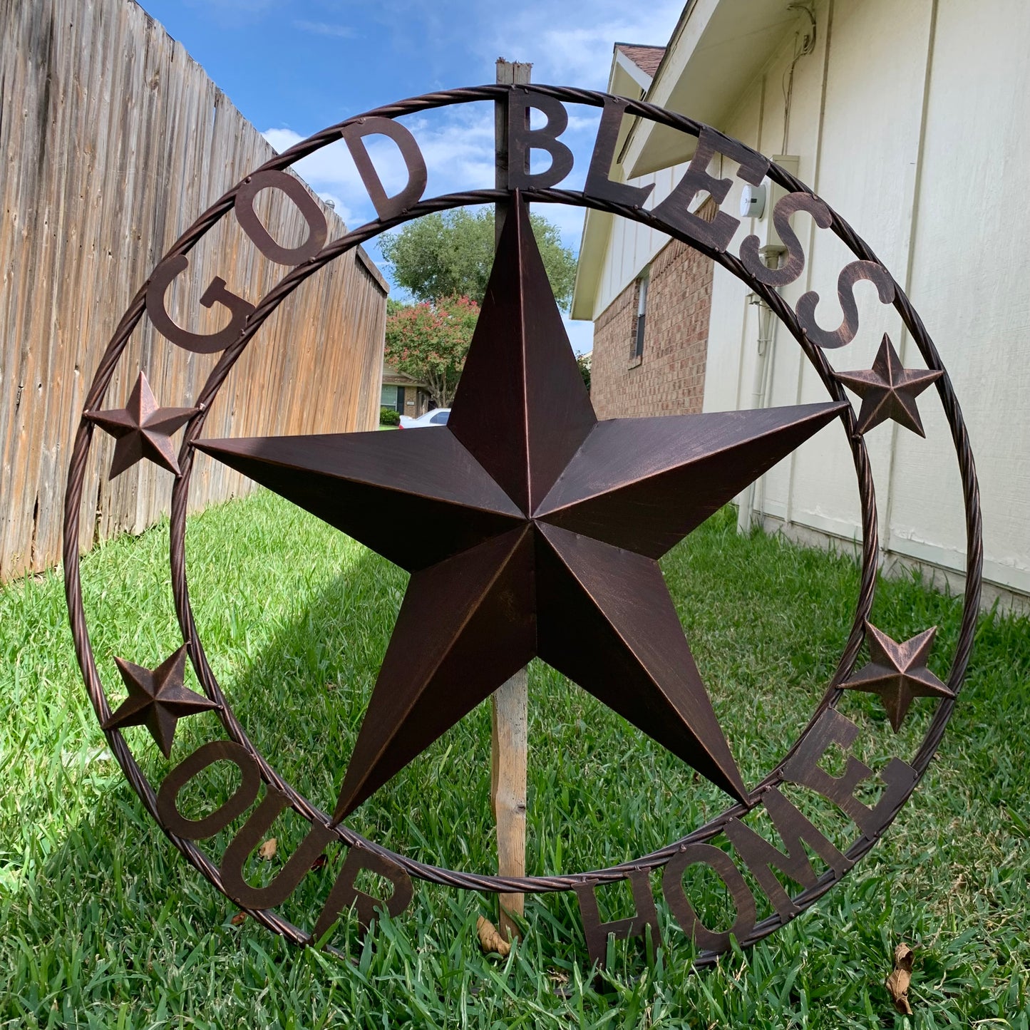 GOD BLESS OUR HOME BARN STAR METAL LONE STAR TWISTED ROPE RING WESTERN HOME DECOR HANDMADE #EH11040
