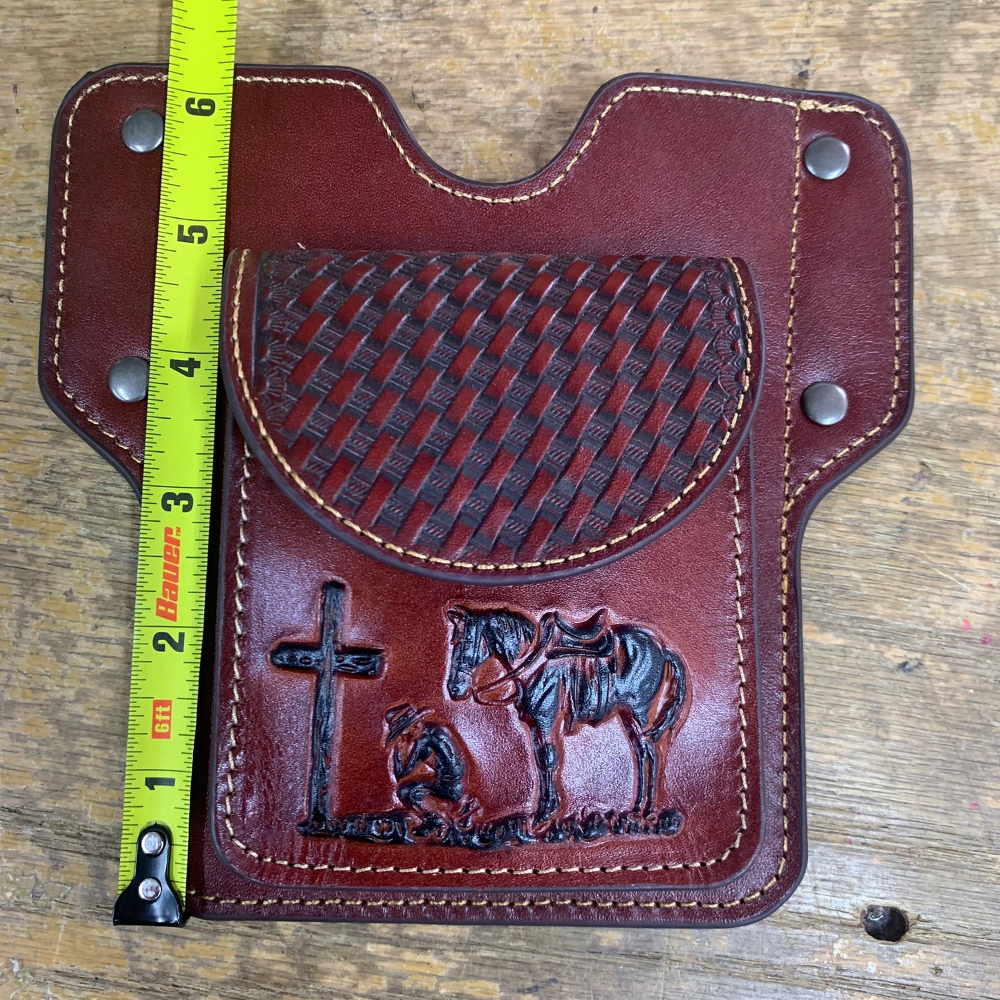 7" x 6" PRAYER BURGUNDY GENUINE SHOOTING LEATHER POUCH BELT LOOP HANDMADE NEW -- FREE SHIPPING