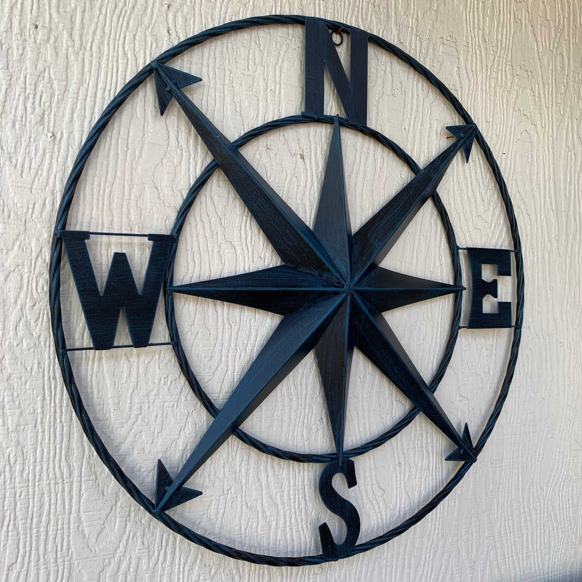 COMPASS NAVY BLUE 24" METAL SIGN WESTERN HOME DECOR HANDMADE NEW