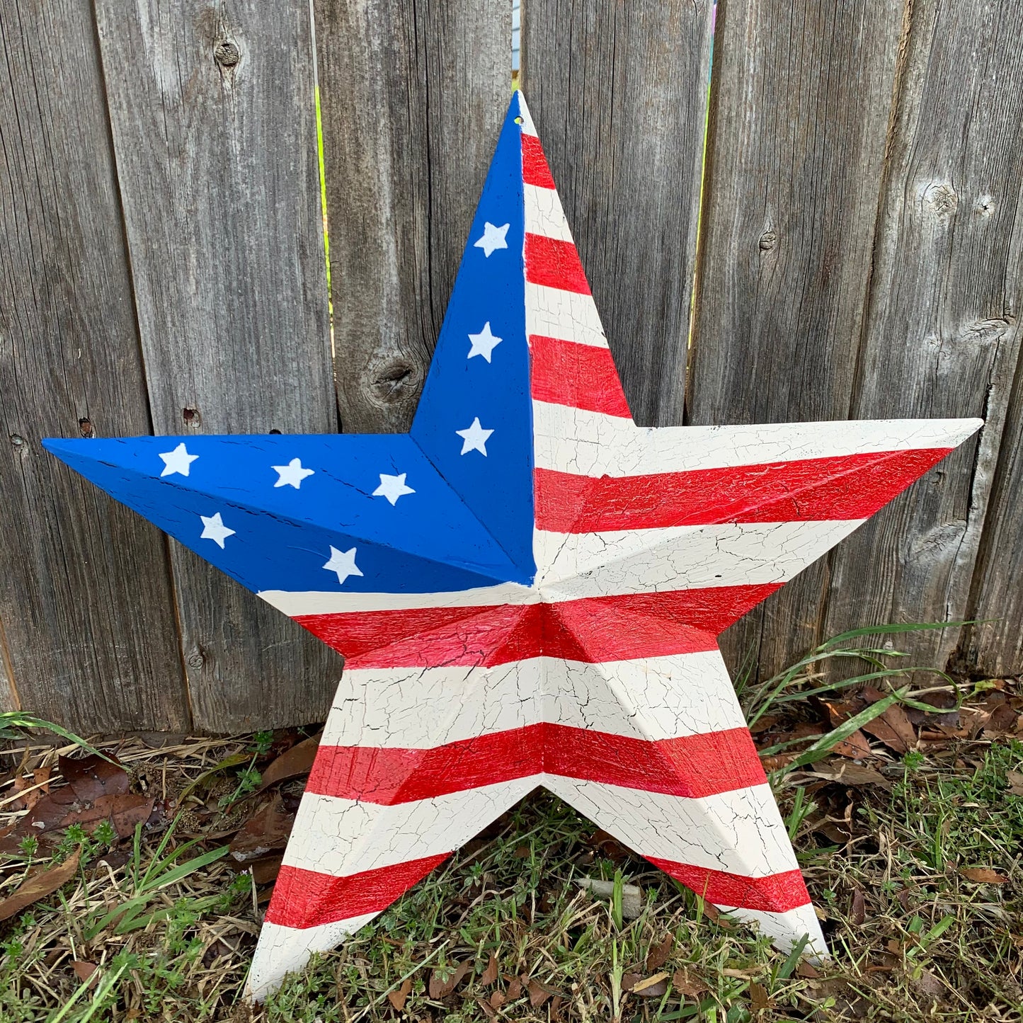 CRACKLE STAR RED WHITE BLUE Metal Wall Art Western Home Decor Handmade 9",12",16",24",30",34",36"