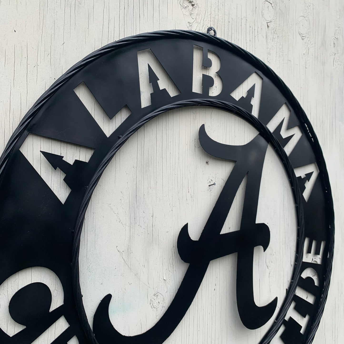 ALABAMA CRIMSON TIDE BLACK WIDE BAND RING LASERCUT CUSTOM METAL VINTAGE TEAM CRAFT HANDMADE