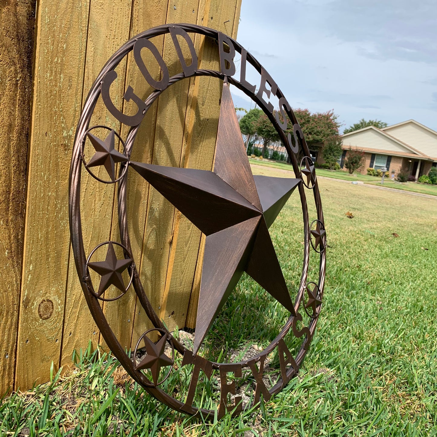 GOD BLESS TEXAS BARN 3d LONE STAR WITH 3 SMALL STARS TWISTED RING WESTERN HOME DECOR RUSTIC BRONZE HANDMADE NEW #EH11107