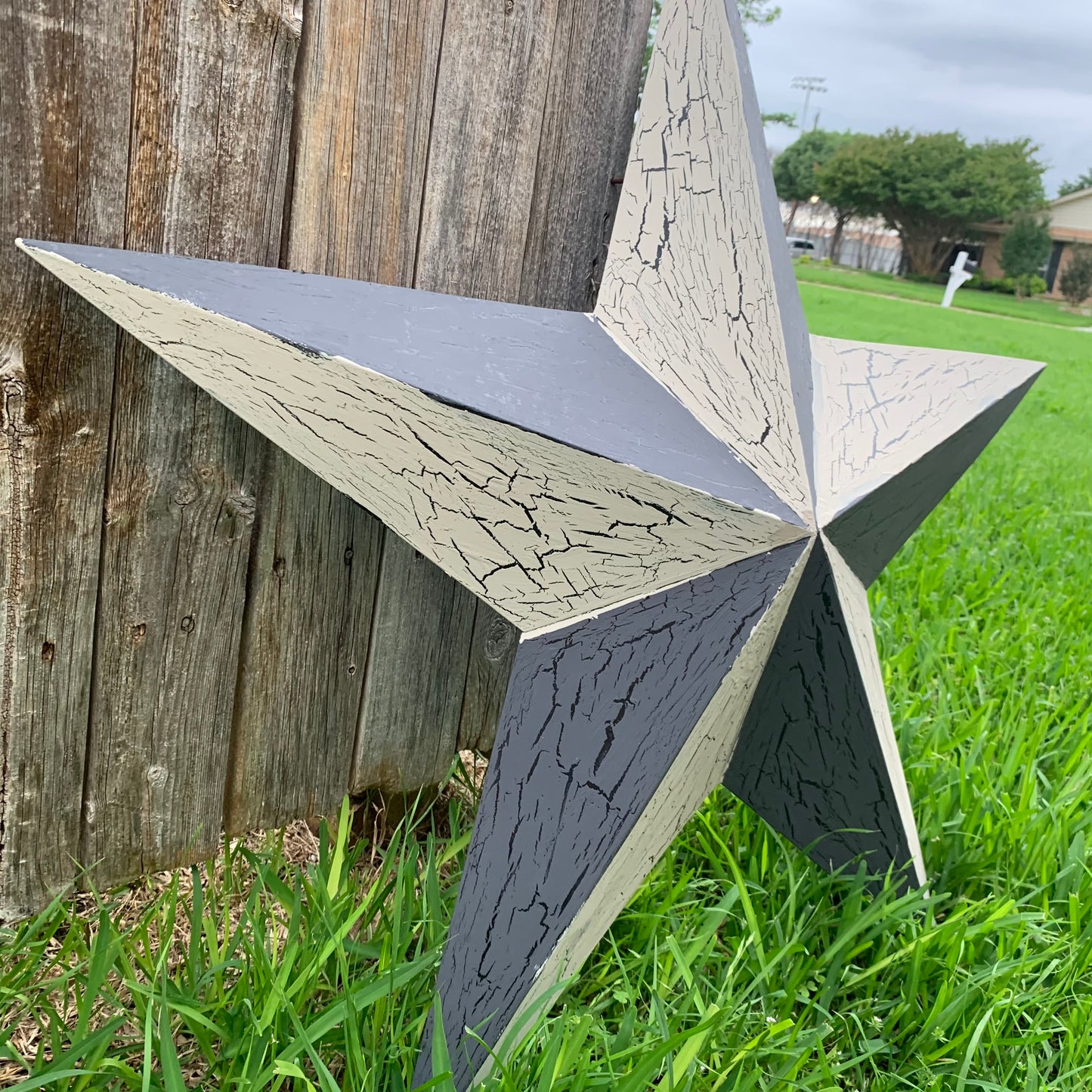 CRACKLE STYLE BEIGE & BLACK METAL BARN STAR METAL WALL ART WESTERN HOME DECOR RUSTIC NEW
