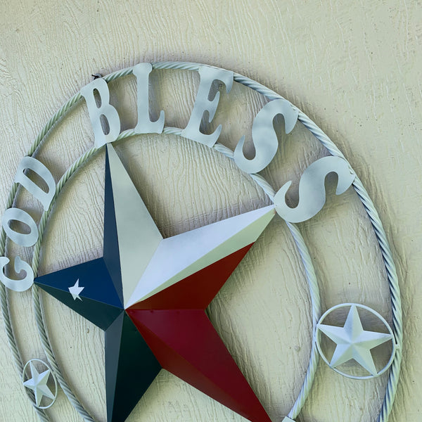 GOD BLESS AMERICA WHITE RING & RED WHITE BLUE BARN METAL STAR TWISTED RING HANDMADE NEW