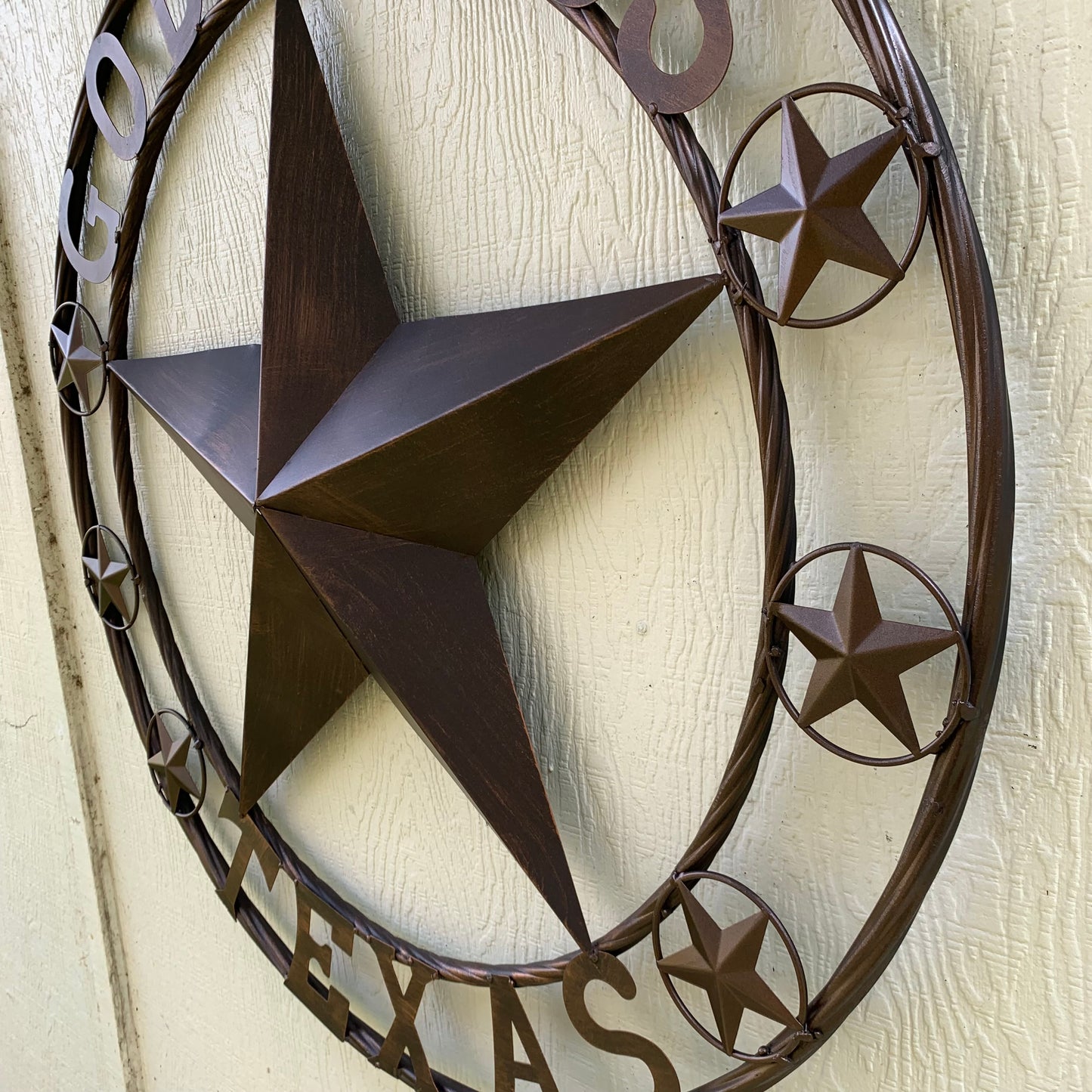 GOD BLESS TEXAS BARN 3d LONE STAR WITH 3 SMALL STARS TWISTED RING WESTERN HOME DECOR RUSTIC BRONZE HANDMADE NEW #EH11107