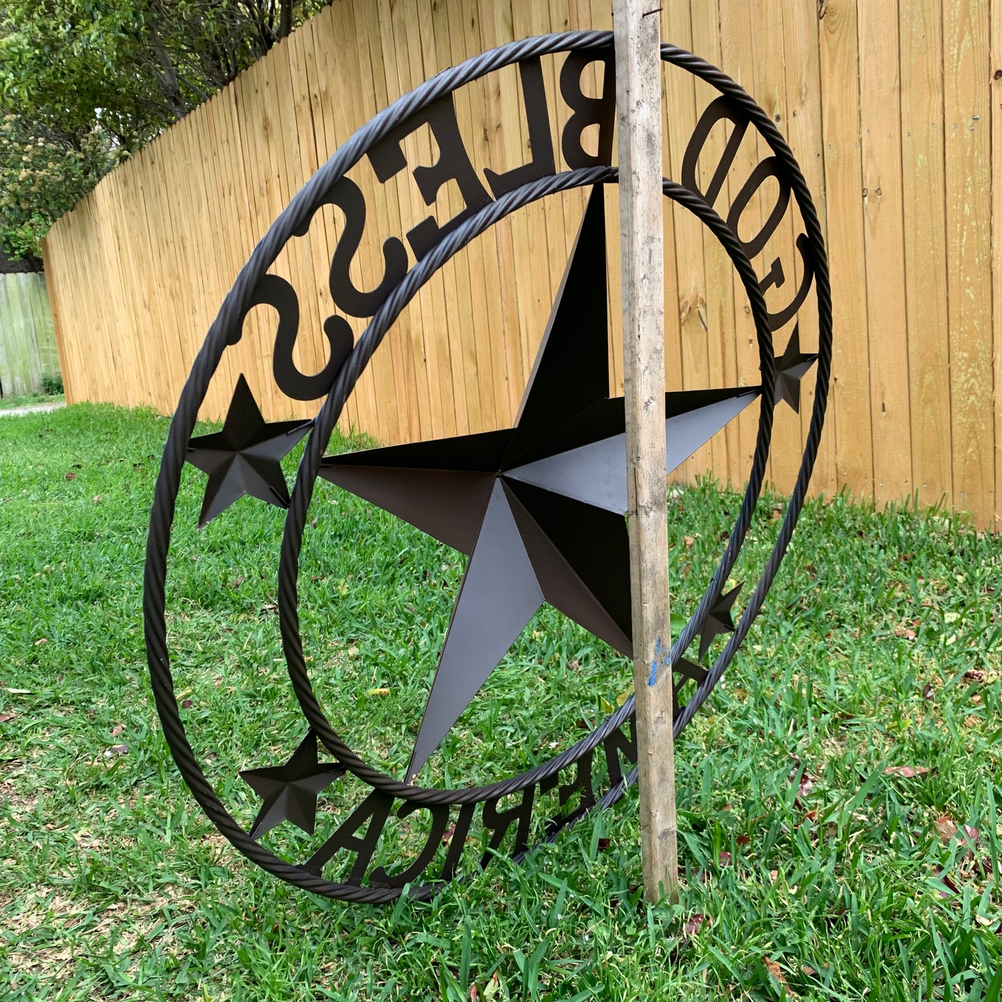 GOD BLESS AMERICA NAVY BLUE METAL BARN STAR RING ART WESTERN HOME DECOR NEW-#EH10131