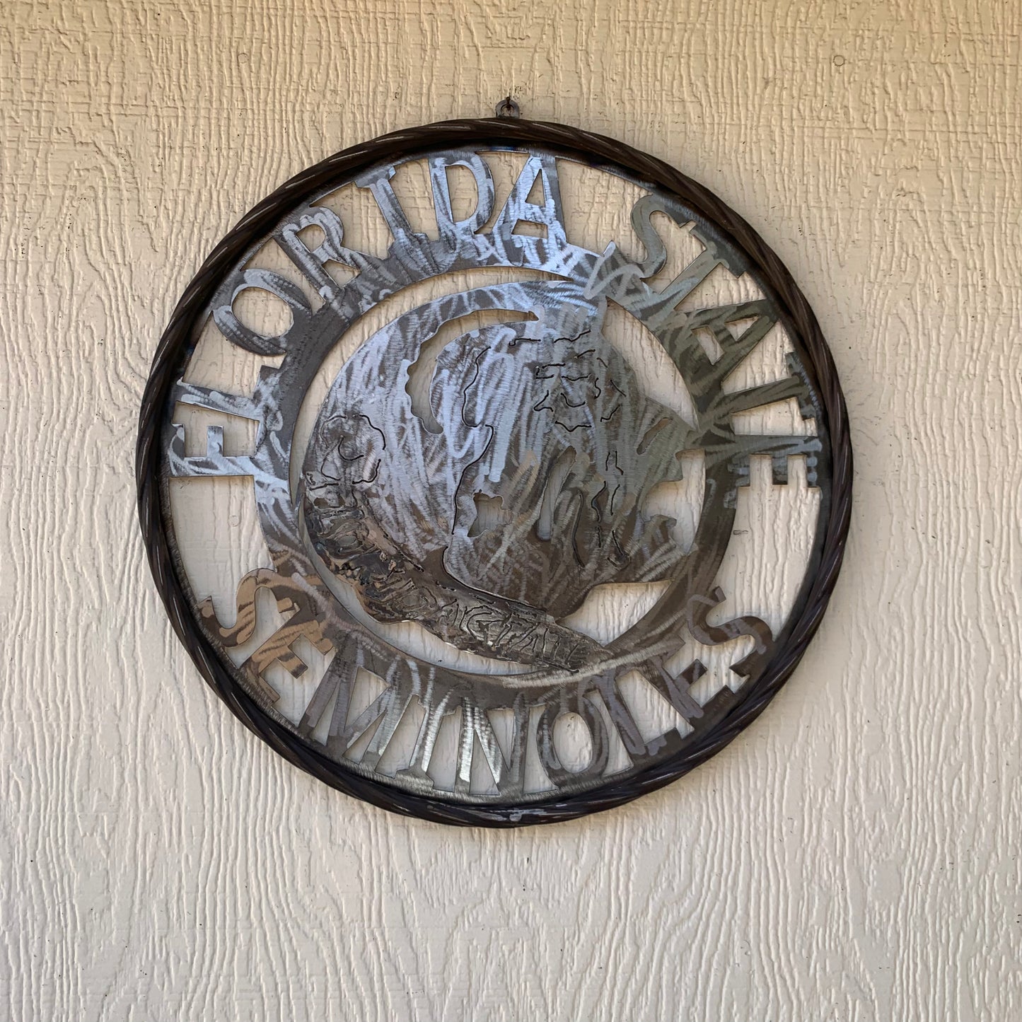 FSU FLORIDA STATE SEMINOLES INDIAN CUSTOM RAW METAL VINTAGE CRAFT TEAM SIGN HANDMADE