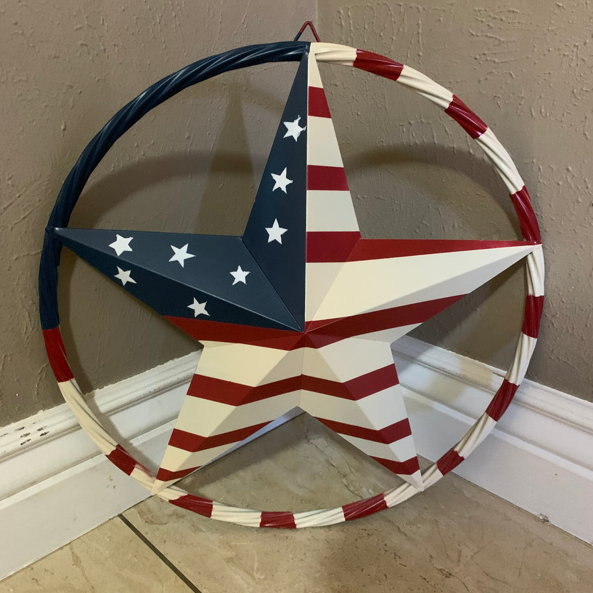 AMERICAN USA FLAG BARN STAR METAL RED IVORY BEIGE BLUE STAR12",16",24",32"36",38",40",48"