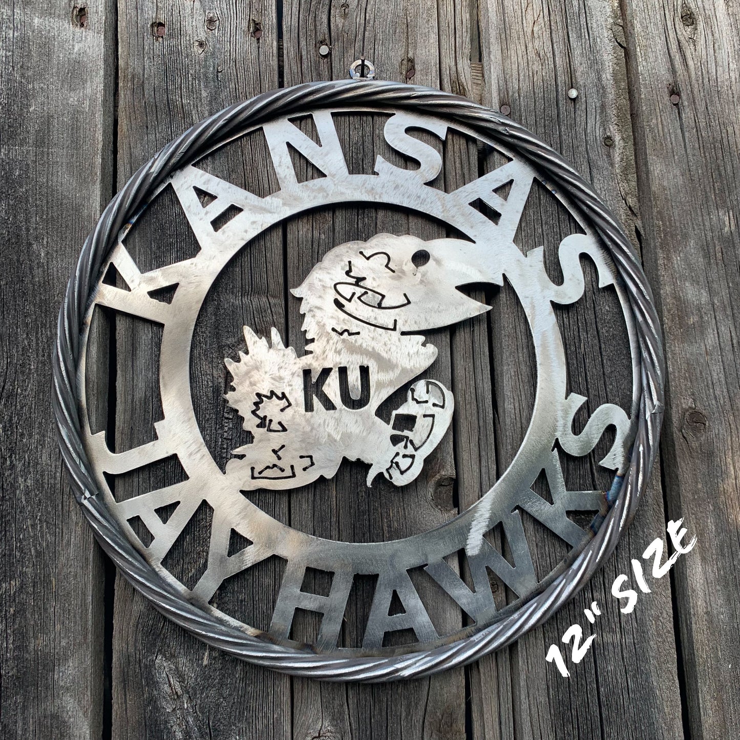 KANSAS JAYHAWKS RAW METAL CUSTOM VINTAGE CRAFT WALL ART TEAM SIGN HANDMADE