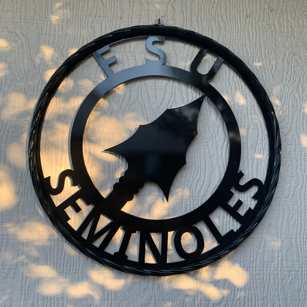 12", 18", 24", 32" FSU SEMINOLES FLORIDA STATE SPEAR CUSTOM METAL VINTAGE CRAFT TEAM SIGN RUSTIC BLACK HANDMADE