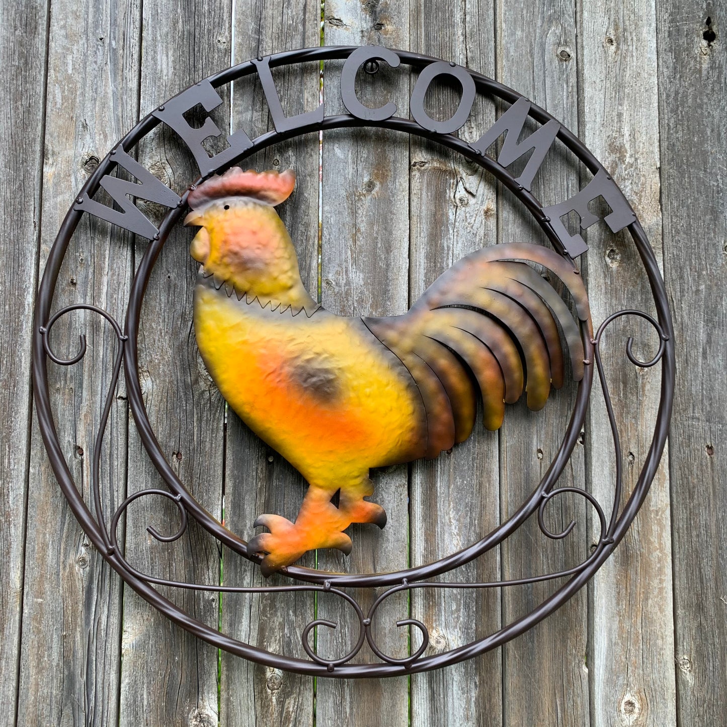 ROOSTER WELCOME 24" METAL SCROLL STYLE WESTERN HOME DECOR HANDMADE NEW-#EH10143