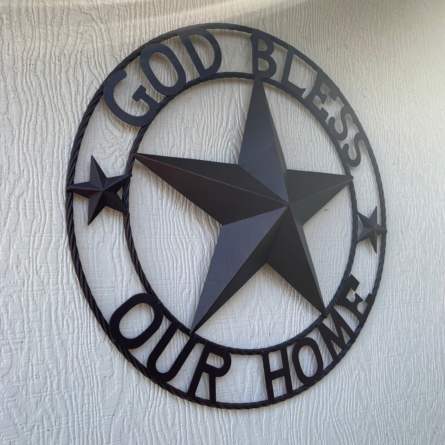 GOD BLESS OUR HOME BARN METAL STAR TWISTED ROPE RING WESTERN HOME DECOR RUSTIC BRONZE HANDMADE NEW #EH11021