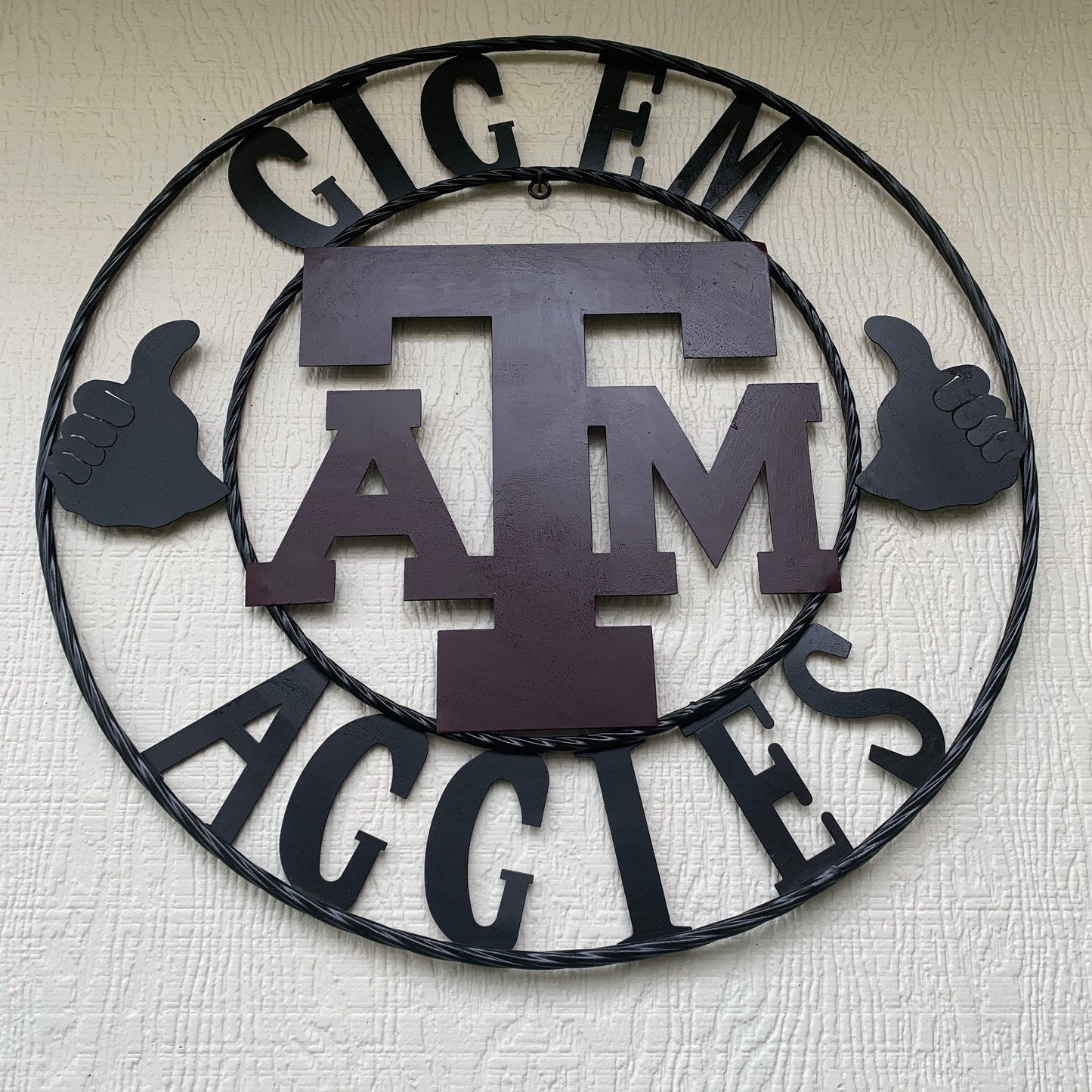 TEXAS A&M, GIGEM AGGIES THUMBS UP METAL CUSTOM VINTAGE CRAFT TEAM SIGN HANDMADE