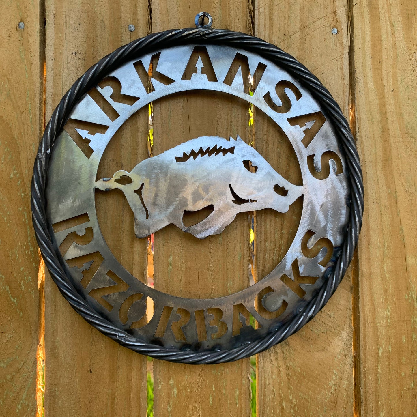 12", 18", 24", 32" ARKANSAS RAZORBACKS CUSTOM RAW METAL VINTAGE CRAFT WIDE BAND RING TEAM SIGN HANDMADE