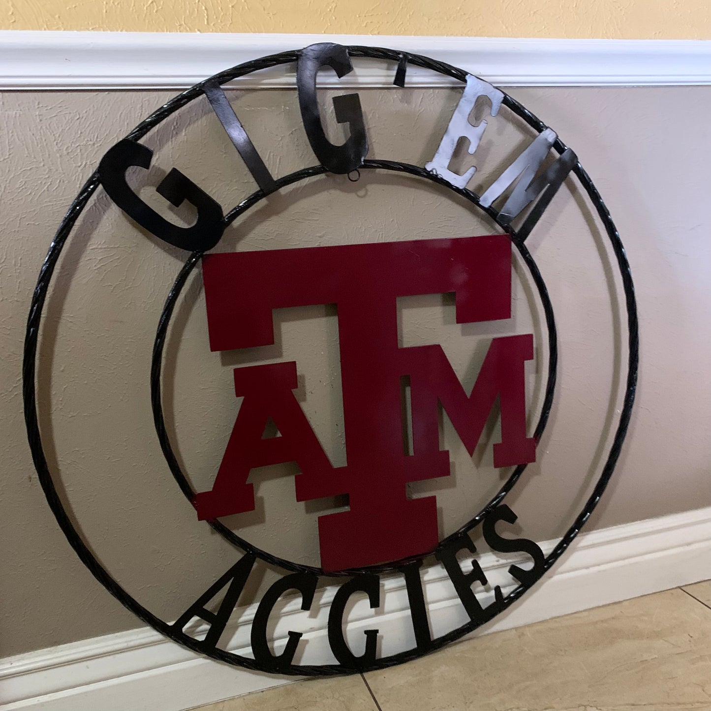 GIGEM AGGIES CUSTOM METAL VINTAGE CRAFT SIGN TEAM WESTERN HOME DECOR HANDMADE