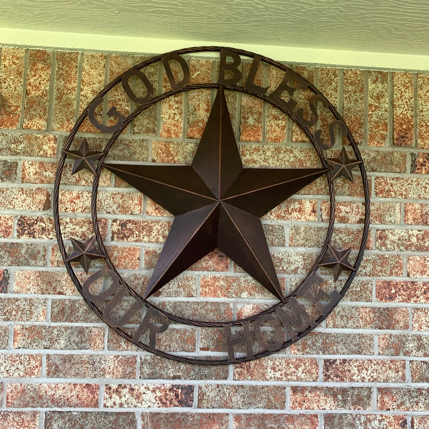 GOD BLESS OUR HOME BARN STAR METAL LONE STAR TWISTED ROPE RING WESTERN HOME DECOR HANDMADE #EH11040