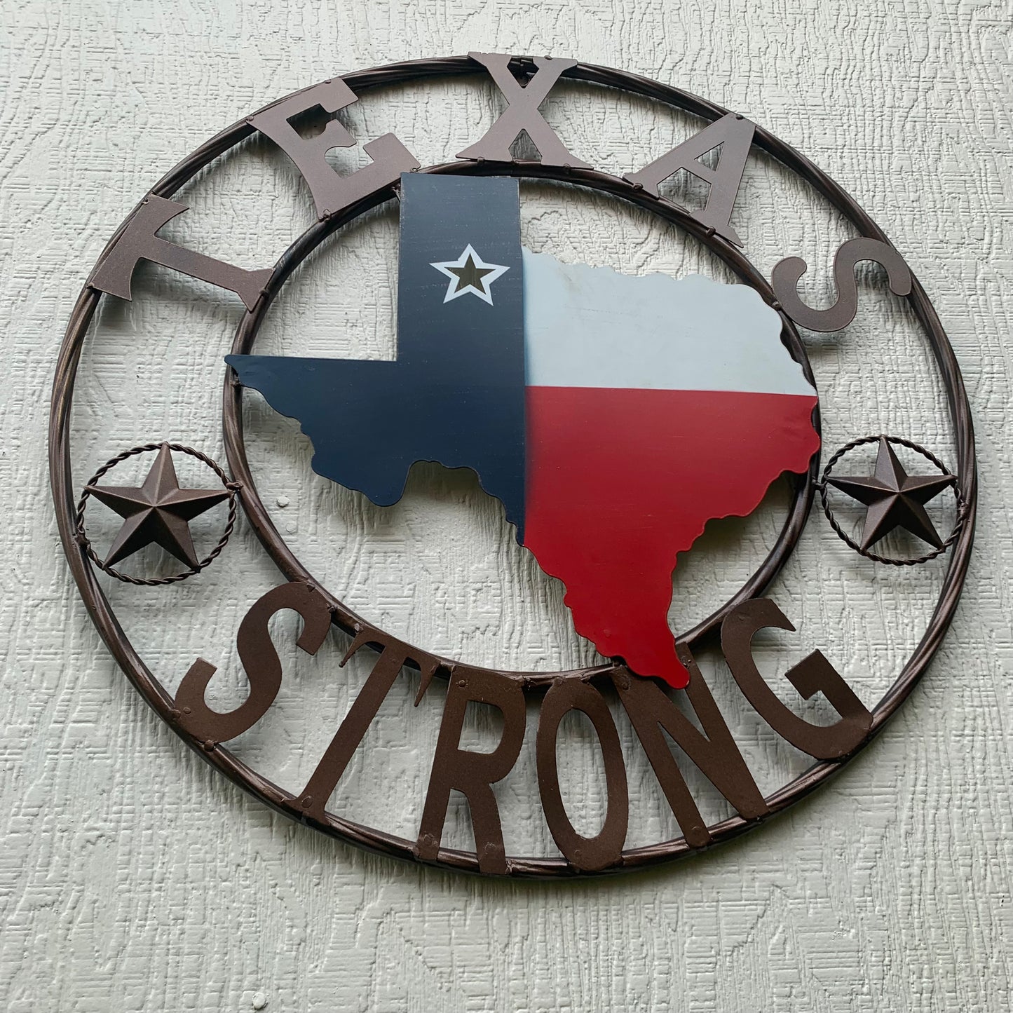 TEXAS STRONG BARN METAL WALL ART SIGN WESTERN HOME DECOR RED WHITE BLUE HANDMADE #EH13213
