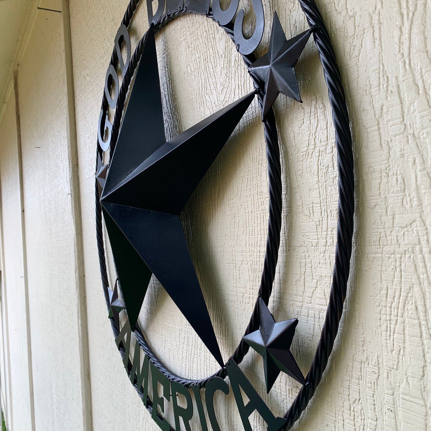 GOD BLESS AMERICA NAVY BLUE METAL BARN STAR RING ART WESTERN HOME DECOR NEW-#EH10131