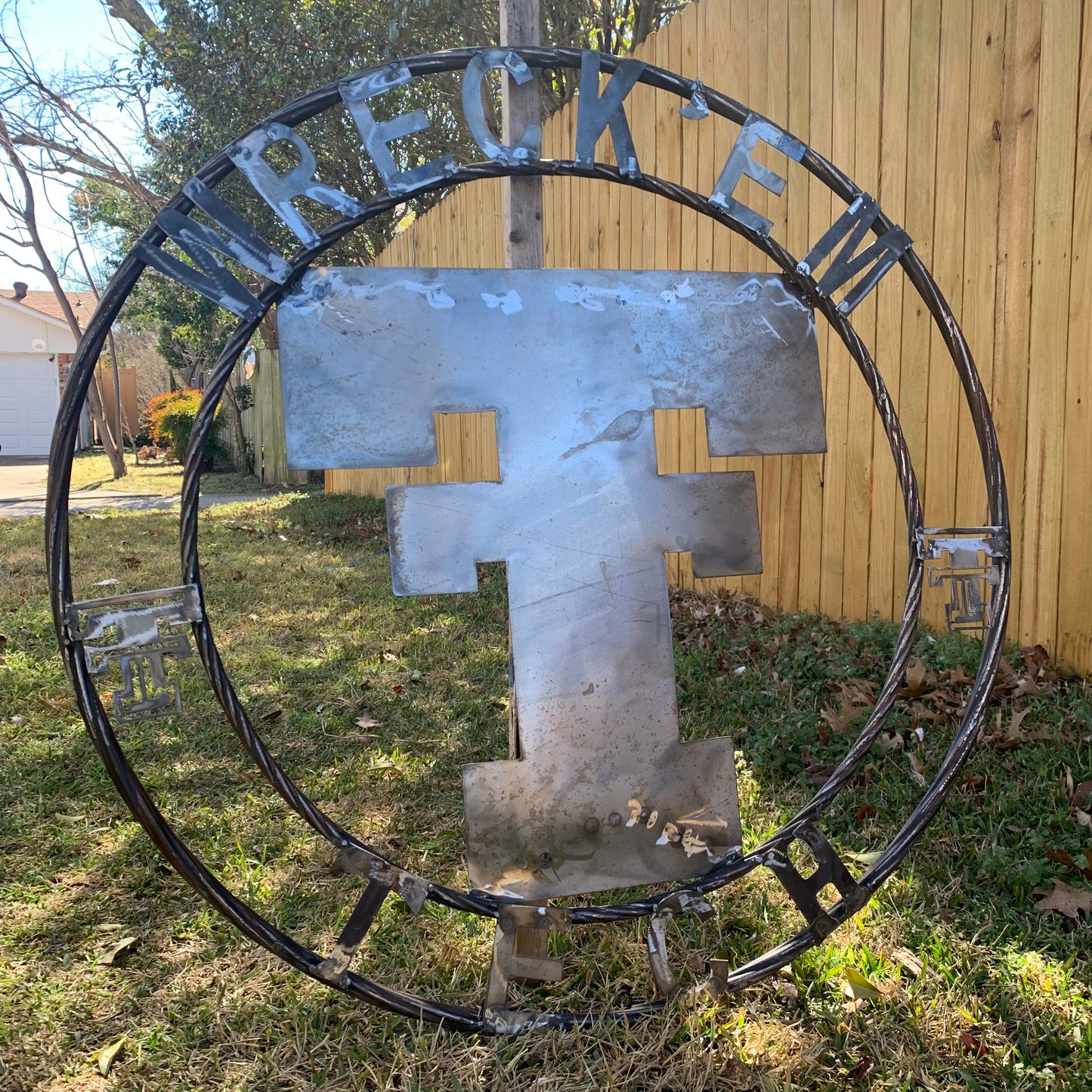 12",18",24",32",36" WRECKEM TEXAS TECH RAW METAL CUSTOM VINTAGE CRAFT METAL TEAM SIGN HANDMADE