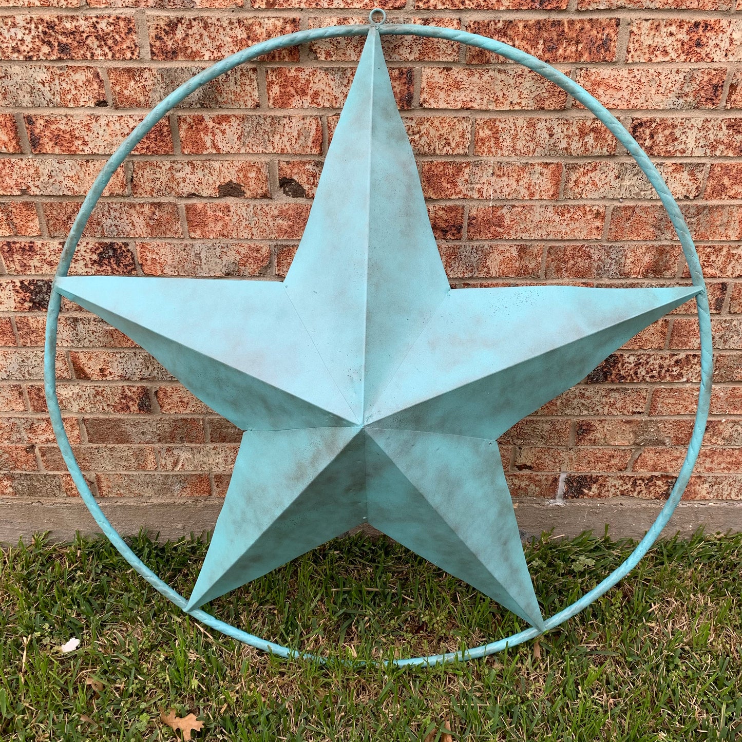 #EH10485 TURQUOISE DISTRESSED TWO TONE BARN STAR METAL LONESTAR TWISTED ROPE RING WETSERN HOME DECOR HANDMADE NEW