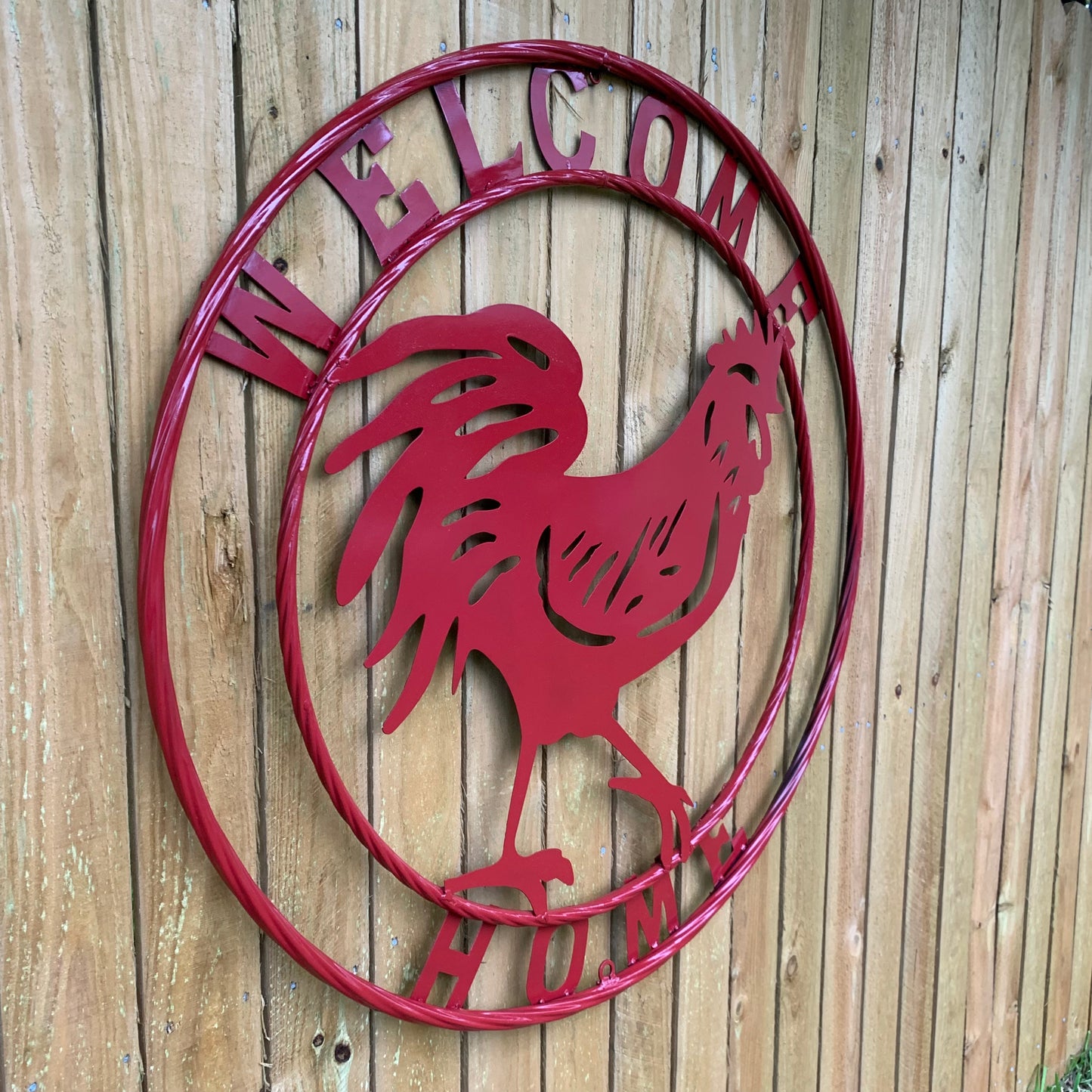 YOUR CUSTOM NAME RED ROOSTER LASERCUT METAL ART WITH RING DESIGN WESTERN METAL ANIMAL ART HOME WALL DECOR BRAND NEW