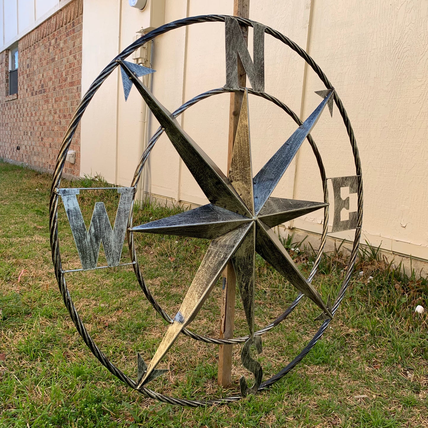 36" COMPASS GREY METAL ART WESTERN METAL ART HOME WALL DECOR RUSTIC GREY #EH10383