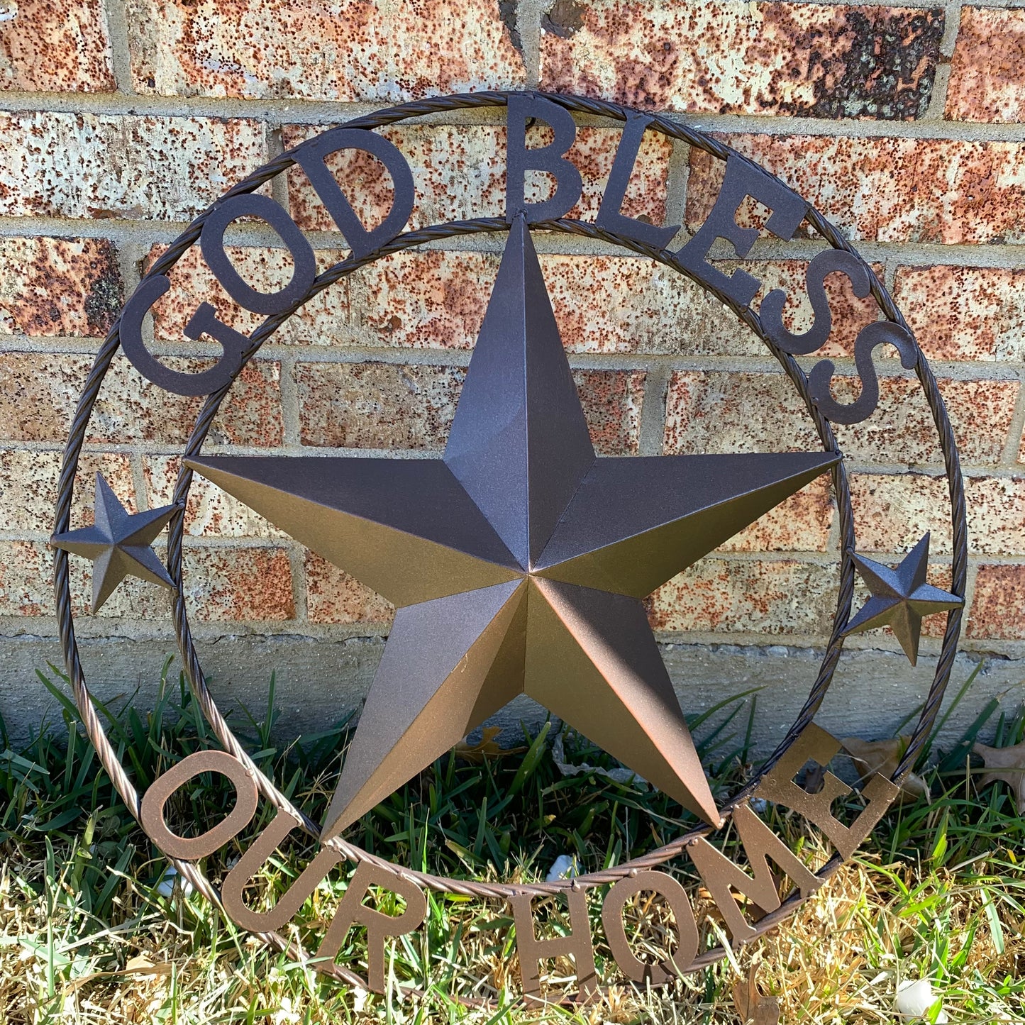 GOD BLESS OUR HOME BARN METAL STAR TWISTED ROPE RING WESTERN HOME DECOR RUSTIC BRONZE HANDMADE NEW #EH11021