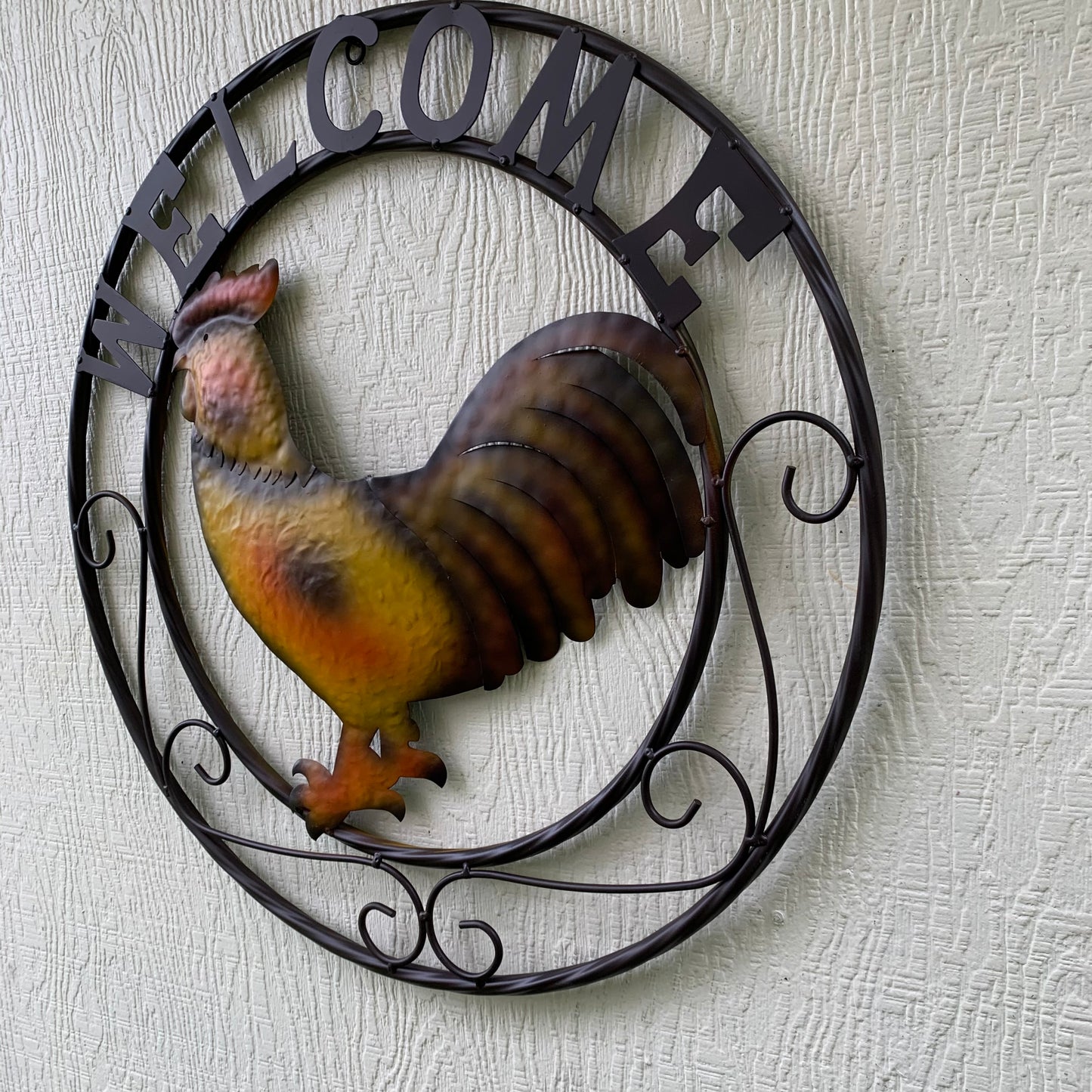 ROOSTER WELCOME 24" METAL SCROLL STYLE WESTERN HOME DECOR HANDMADE NEW-#EH10143