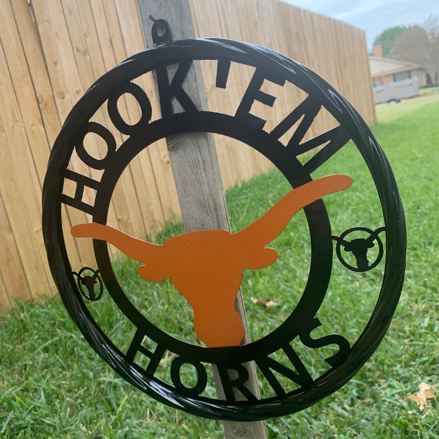 HOOKEM HORNS TEXAS LONGHORNS HOOK EM METAL CUSTOM VINTAGE CRAFT WALL ART TEAM SIGN HANDMADE