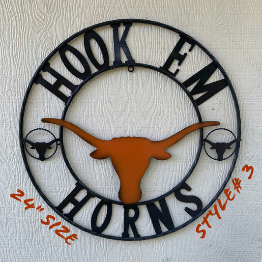 HOOKEM HORNS TEXAS LONGHORNS HOOK EM METAL CUSTOM VINTAGE CRAFT WALL ART TEAM SIGN HANDMADE