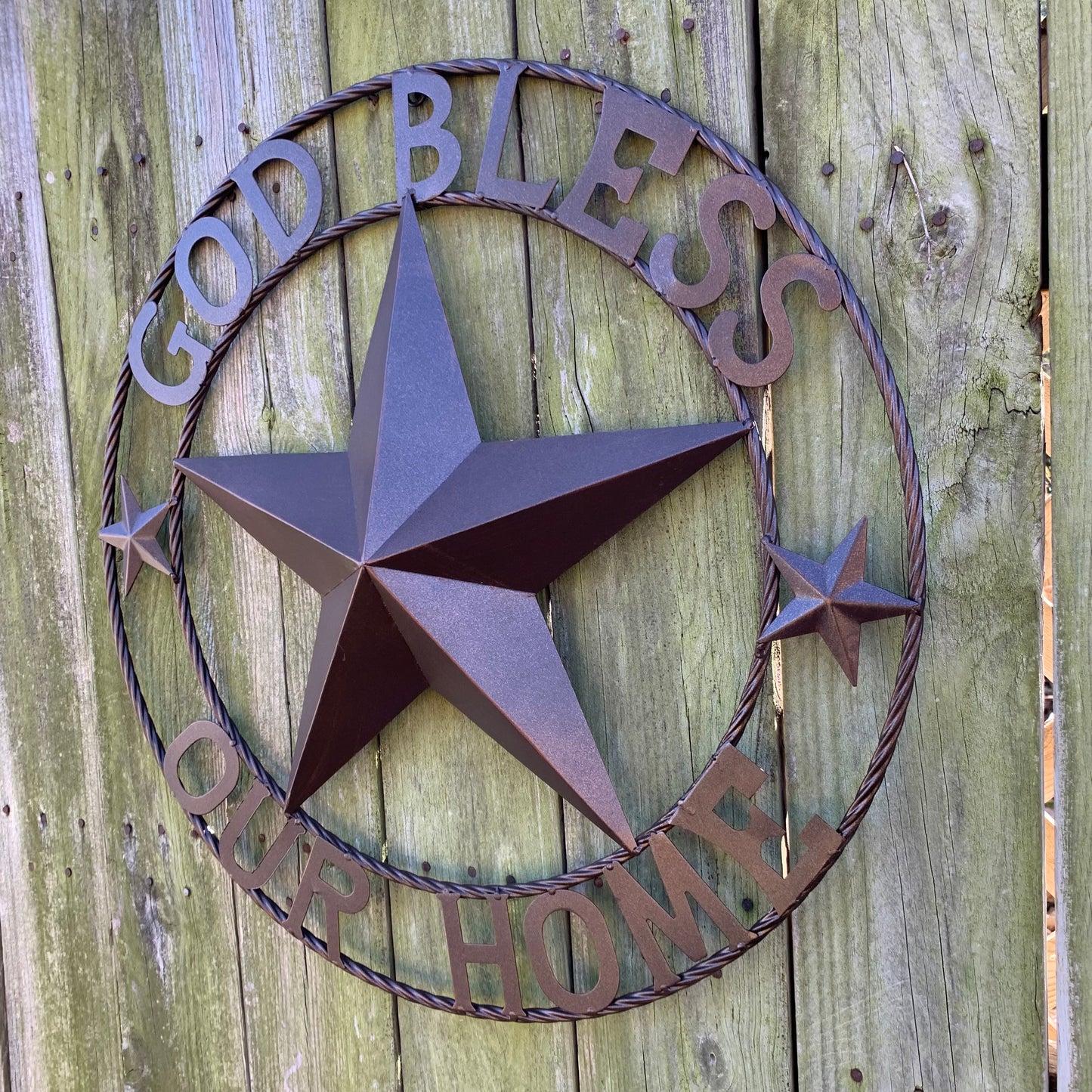 GOD BLESS OUR HOME BARN METAL STAR TWISTED ROPE RING WESTERN HOME DECOR RUSTIC BRONZE HANDMADE NEW #EH11021
