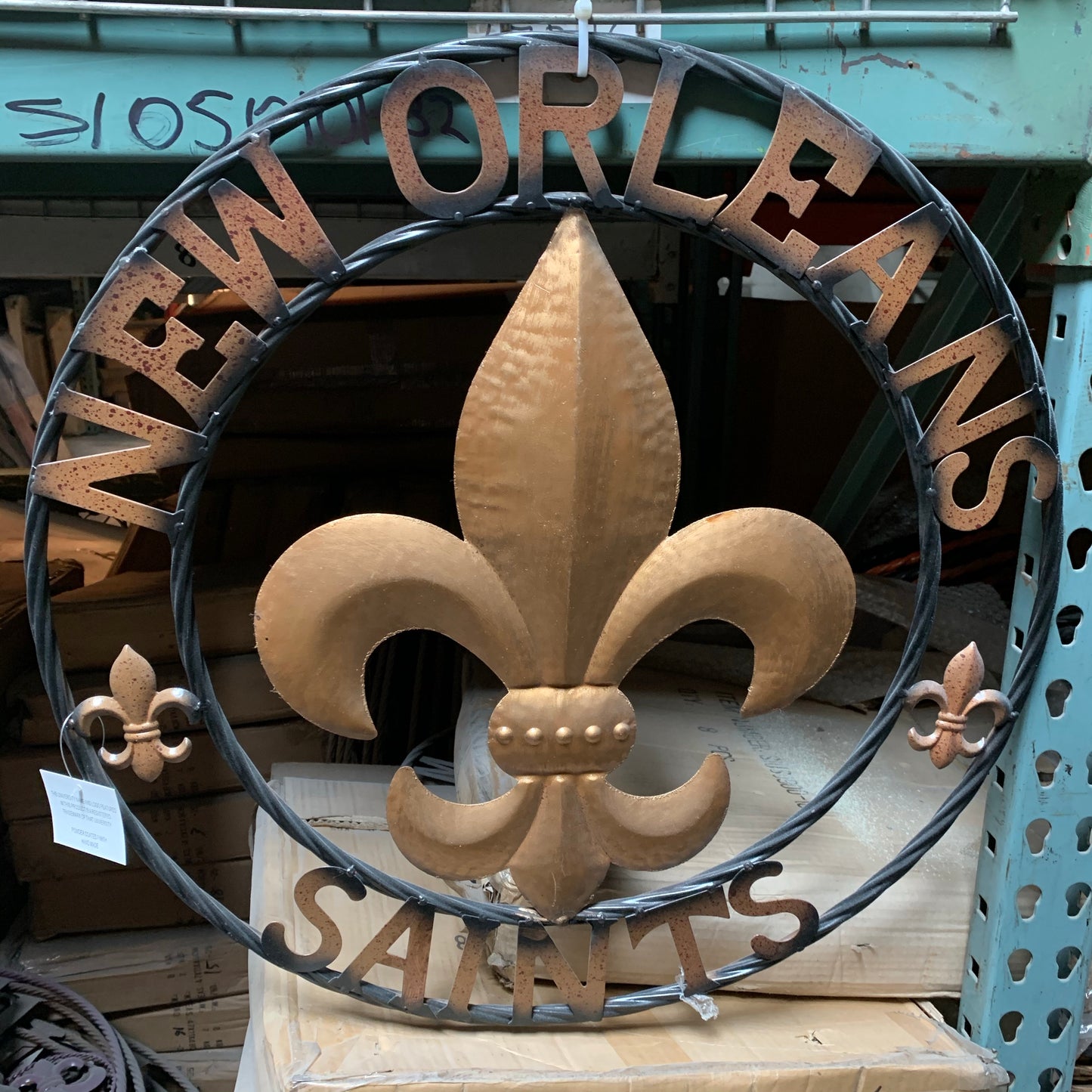 NEW ORLEANS SAINTS METAL SIGN WALL ART WESTERN HOME DECOR GOLD & BLACK HANDMADE #EH10272