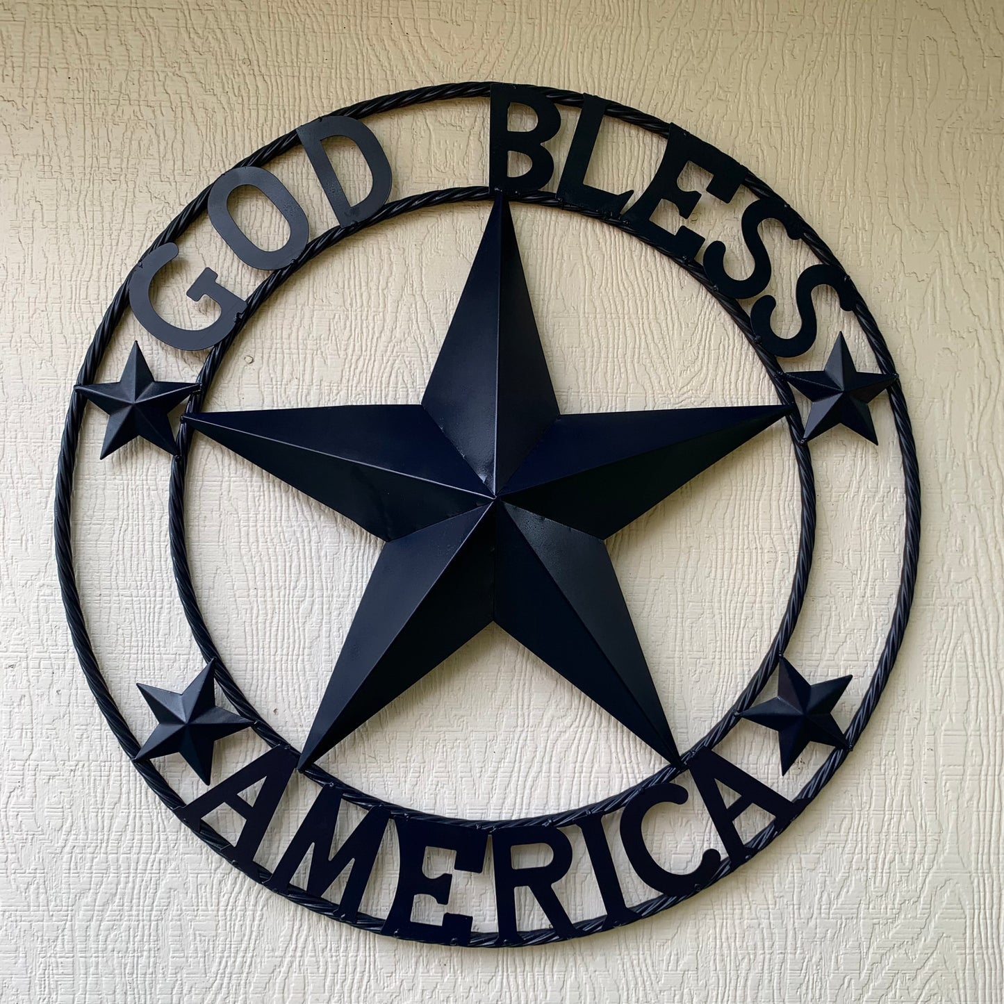 GOD BLESS AMERICA NAVY BLUE METAL BARN STAR RING ART WESTERN HOME DECOR NEW-#EH10131