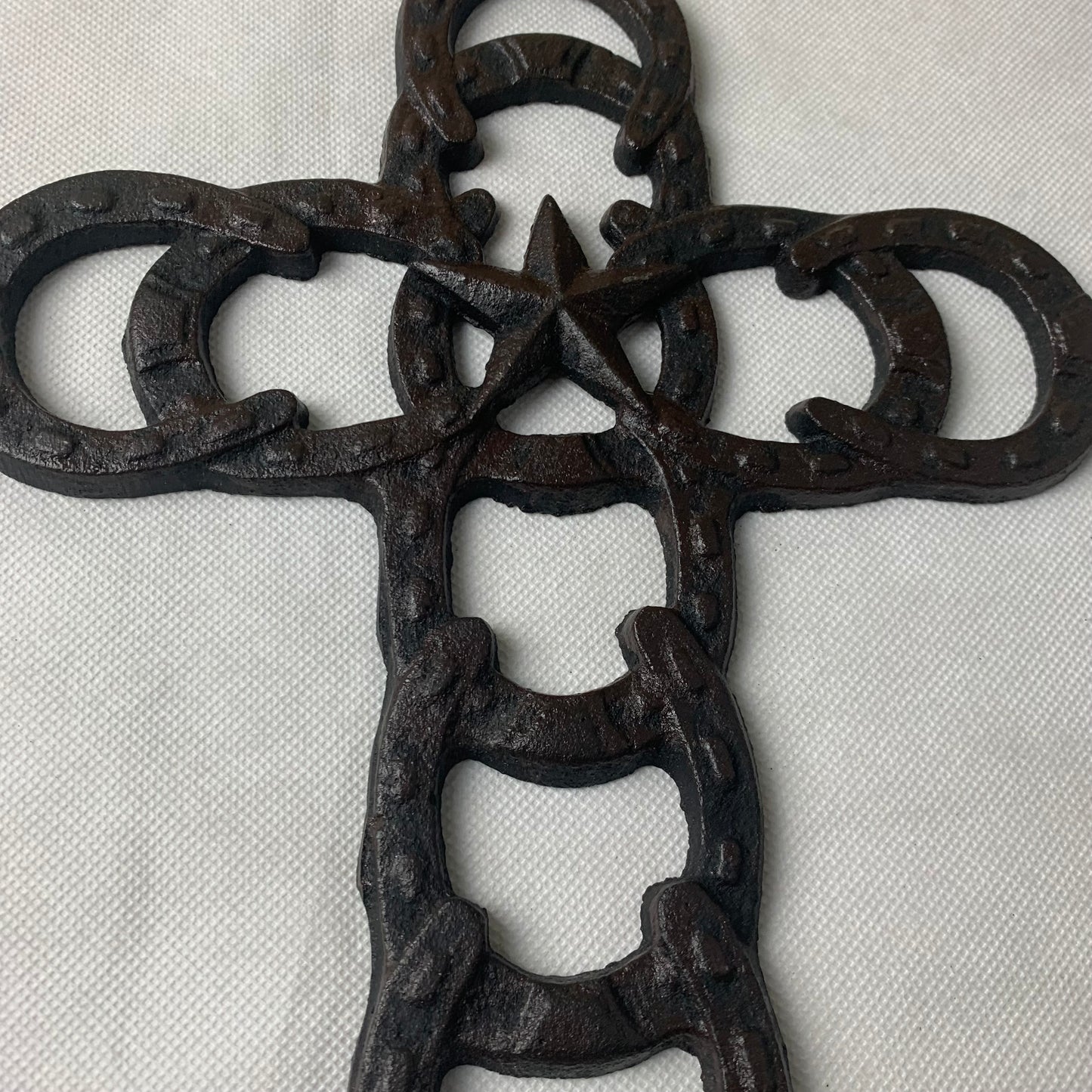 Si56369 HORSESHOES Western Cross Cast Iron Texas Star Rustic Dark Brown Wall Home Decor 10 ½ x 8 ½ inches #56369