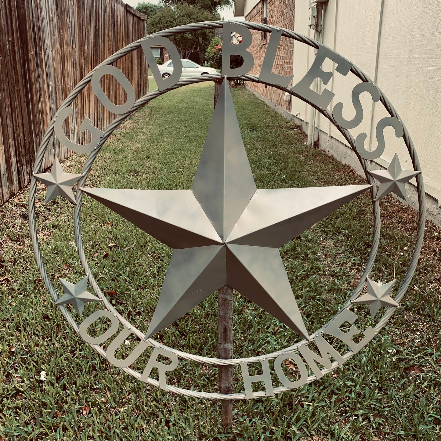 GOD BLESS OUR HOME RUSTIC BEIGE BARN METAL STAR ROPE RING WALL ART WESTERN HOME DECOR HANDMADE NEW #EH11686
