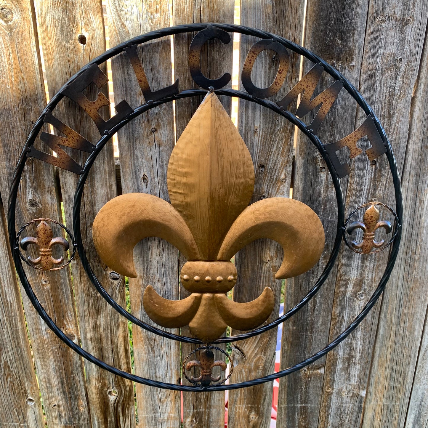 24", 32" WELCOME FLEUR DE LIS METAL WALL ART WESTERN HOME DECOR GOLD & BLACK #EH10251